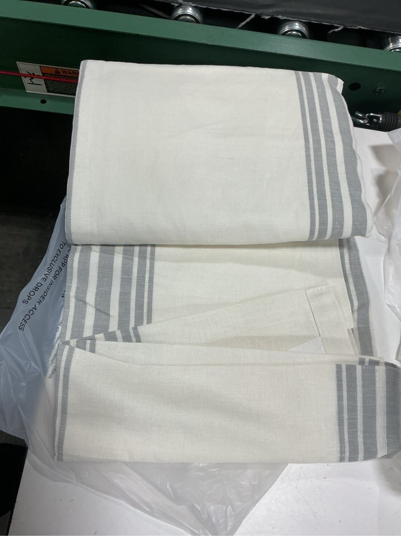 Condition photo showing Good Condition for quince coastal stripe linen cotton room darkening curtain - single panel 48*96 inc ivory/sage green