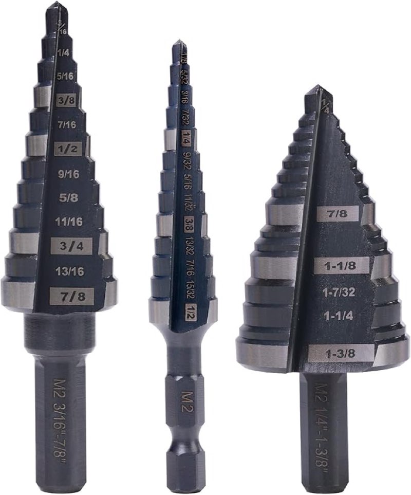 1/4 to 1-3/8 Inch Step Drill Bit, M2 High-Speed Steel Double Fluted Drill bits, Straight Grooved Step Drill Bit for Hole Drilling in Stainless Steel, Copper, Aluminum, Wood, Plastic