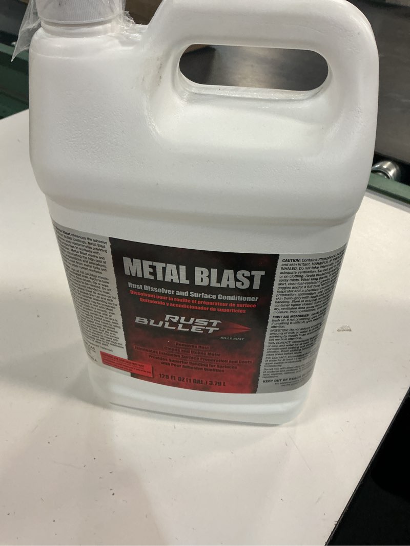 Condition photo showing As Is for rust bullet metal blast - 1 gallon - rust remover & metal prep, cleaner & conditioner for superior adhesion, eliminates grease, contaminants & corrosion 128 fl oz (pack of 1) metal blast