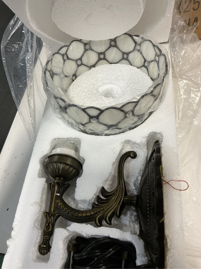 Condition photo showing Good Condition for Tiffany Wall Sconce Lamp Stained Glass 8X10.5X11 Inch Plug in Wall Bedside Light for Hallway Bedroom (Amber Bead Style)