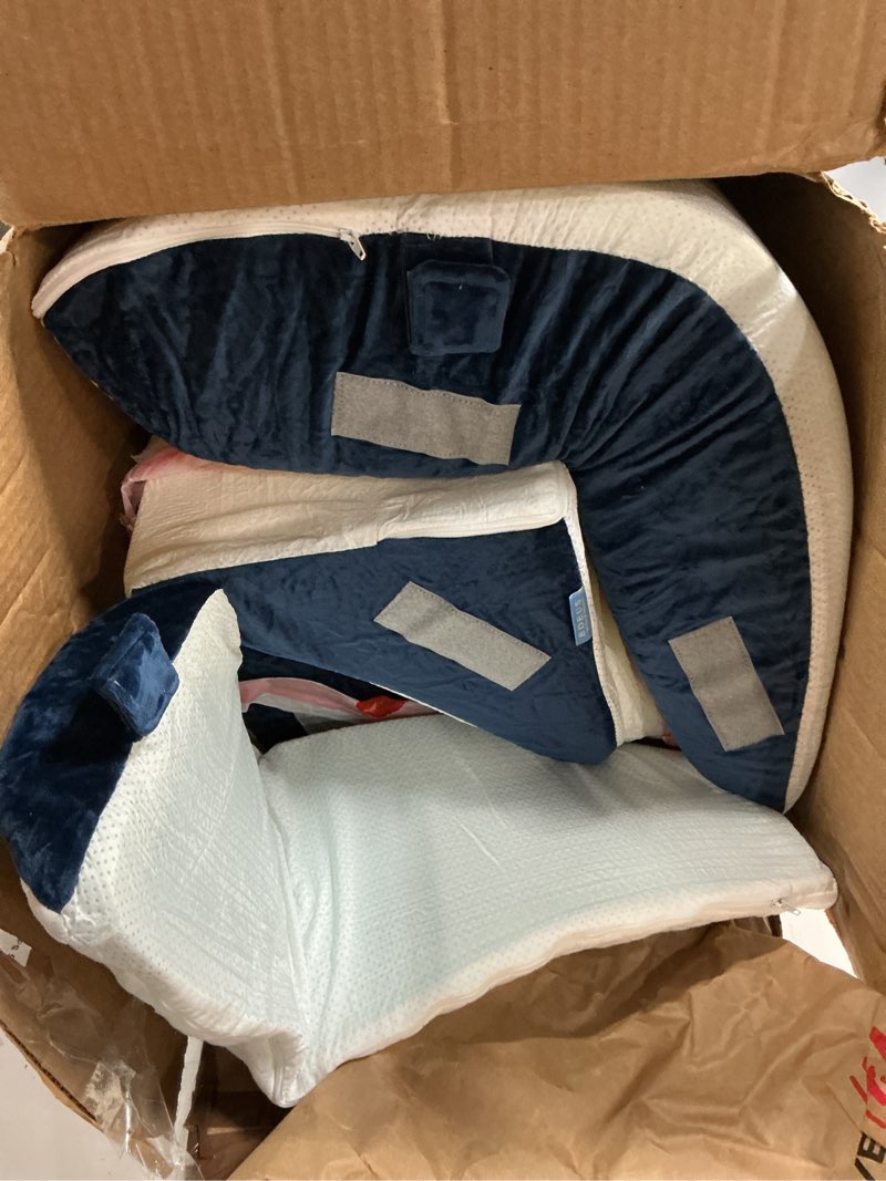 Condition photo showing Good Condition for bdeus 4pcs bed wedge pillow post surgery, orthopedic sleeping wedge pillow set for back, neck and leg pain relief, acid reflux, gerd, memory foam support pillows for after surgery, navy navy 4 piece set