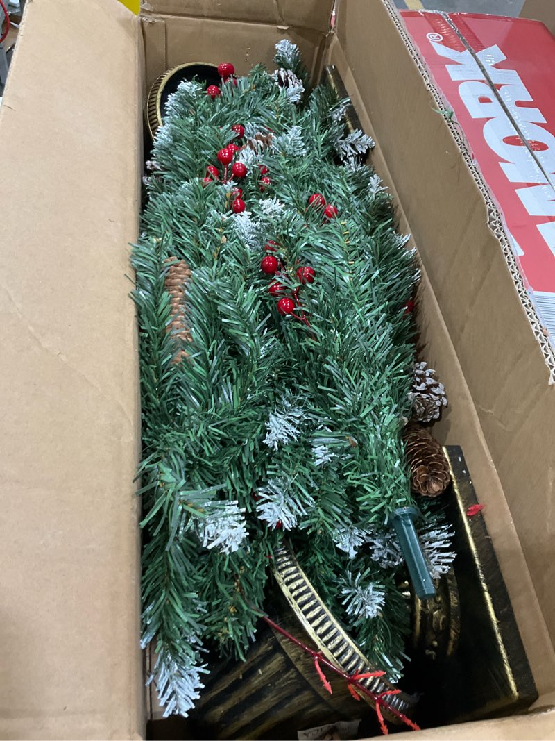 Condition photo showing Good Condition for 2Pack 4FT Outdoor Snowy Christmas Entrance Tree in Pot Base with Remote Timer 80 Warm White & Colorful Change Light 12 Mode Battery Operated 15 Pine Cone 105 Red Berries Porch Front Door Decor