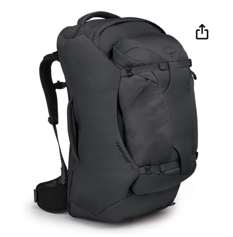 osprey farpoint 70l men's travel backpack, tunnel vision grey