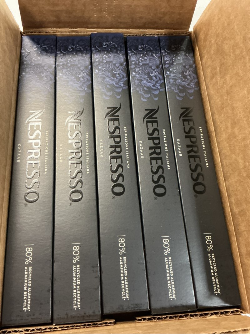 Condition photo showing Good Condition for (Best before 01 / 31 / 2026) Nespresso Capsules Original Line, Kazaar, Dark Roast Coffee, 50 Count Coffee Pods Palermo Kazaar 10 Count (Pack of 5)
