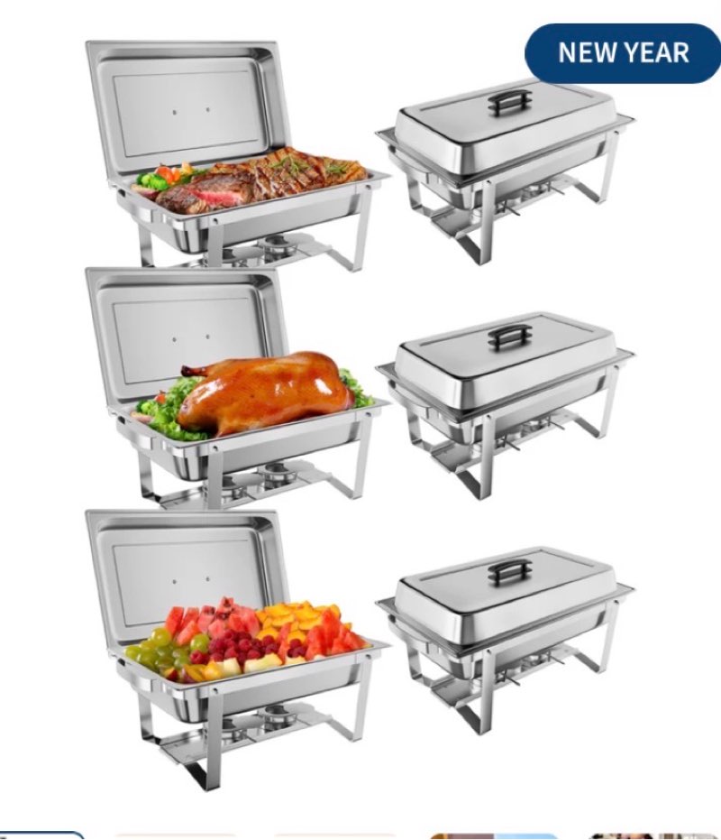 Garvee 8QT(1×1/1Pan)Chafing Dish Buffet Set of 6 Stainless Steel Food Servers & Warmers, Includes Water Pan, for Weddings, Parties, Banquets, Catering