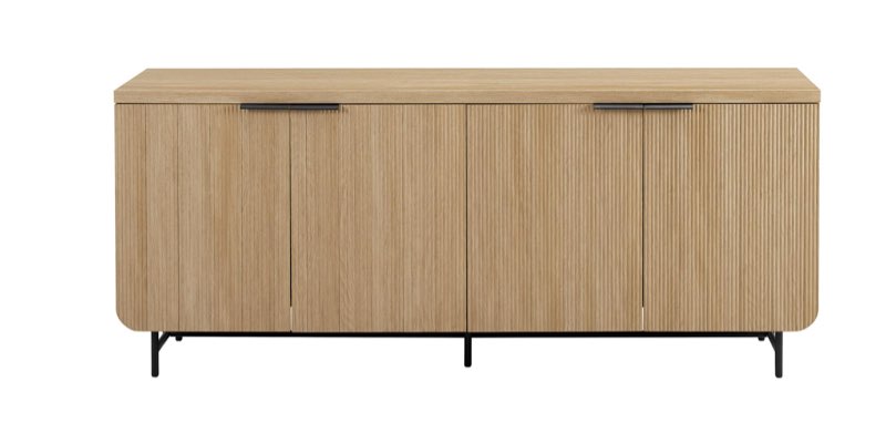 walker edison reema fluted 4-door kitchen sideboard buffet console, 69 inch, coastal oak