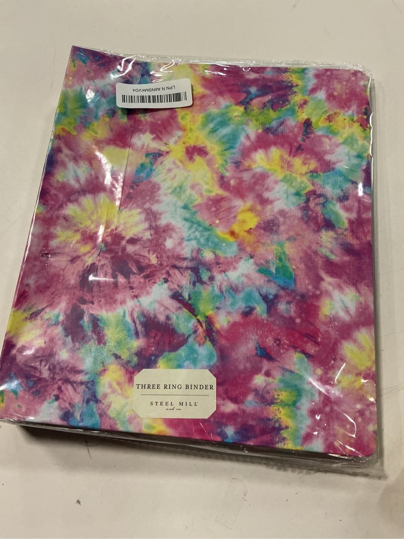 Condition photo showing Good Condition for Steel Mill & Co Cute Decorative Hardcover 3 Ring Binder for Letter Size Paper, 1 Inch Round Rings, Colorful Binder Organizer for School/Office, Tie Dye