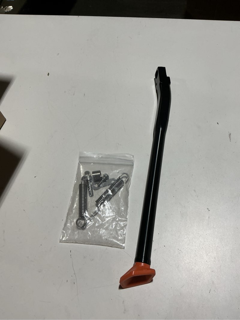 Condition photo showing Good Condition for cnc aluminum alloy kickstand side stand, motorcycle parking support, durable replacement for fe 250 fe 350 te 125, with separation buckle and anti - slip design for safe (b(black pole and orange b(black pole and orange leg)