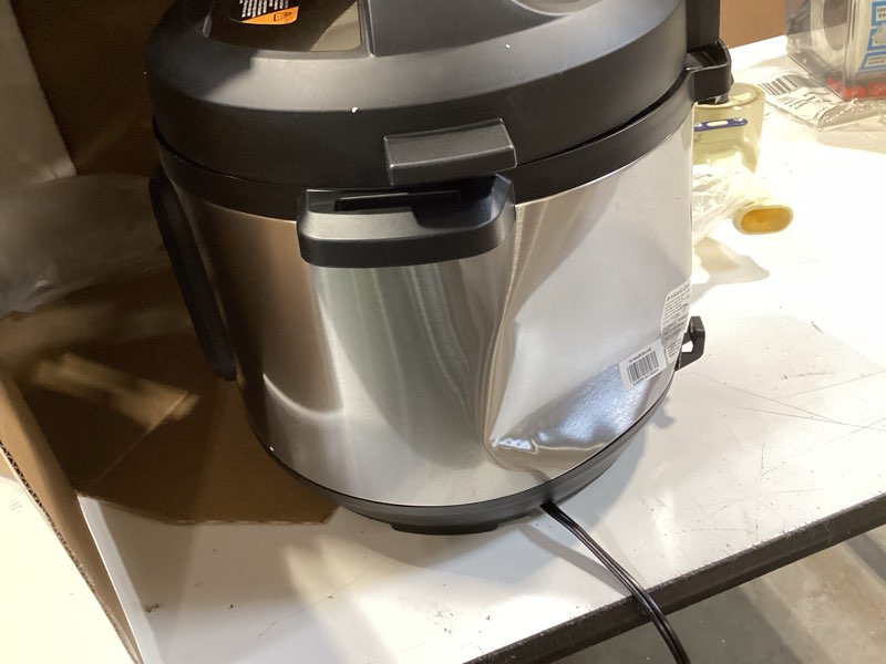 Condition photo showing As Is for instant pot duo 7-in-1 electric pressure cooker, slow cooker, rice cooker, steamer, sauté, yogurt maker, warmer & sterilizer, includes app with over 800 recipes, stainless steel, 8 quart 8 quarts