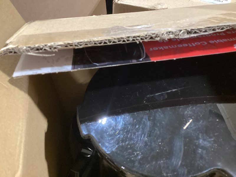 Condition photo showing As Is for black+decker 12-cup digital coffee maker, programmable, washable basket filter, sneak-a-cup, auto brew, water window, keep hot plate, black