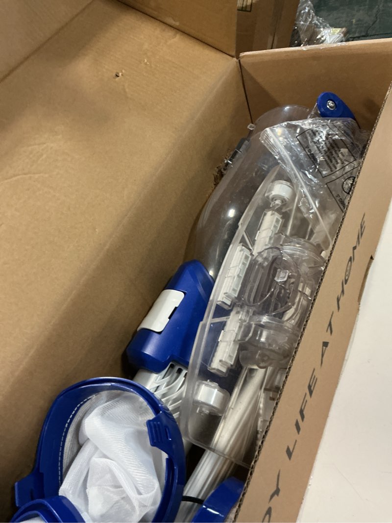 Condition photo showing As Is for vivohome 1140gph handheld pool vacuum cordless cleaner powerful 40w motor suction long-run 75min battery, 2.6l visible filter, adjustable 8.2ft pole for above ground & in-ground pools 19.5 gpm blue