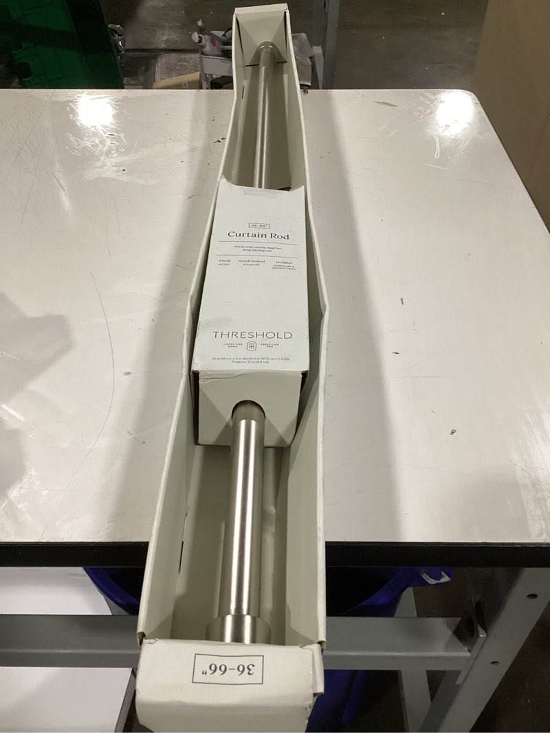Condition photo showing Good Condition for 36"-66" dauntless curtain rod brushed nickel - threshold™: adjustable steel, single rod, 20lb capacity, silver
