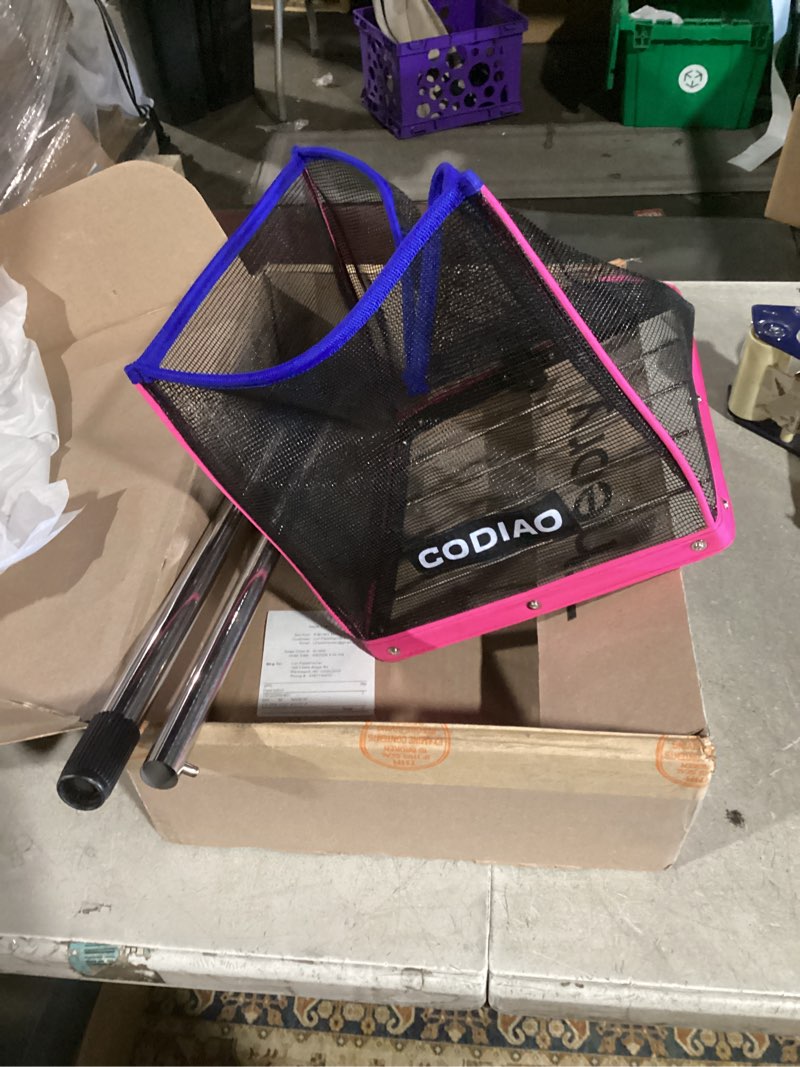 Condition photo showing Good Condition for pickleball picker upper 40+ ball capacity hopper holder, foldable basket with telescopic stainless steel handle, quick pickup no bending ball retriever collector, portable for court training