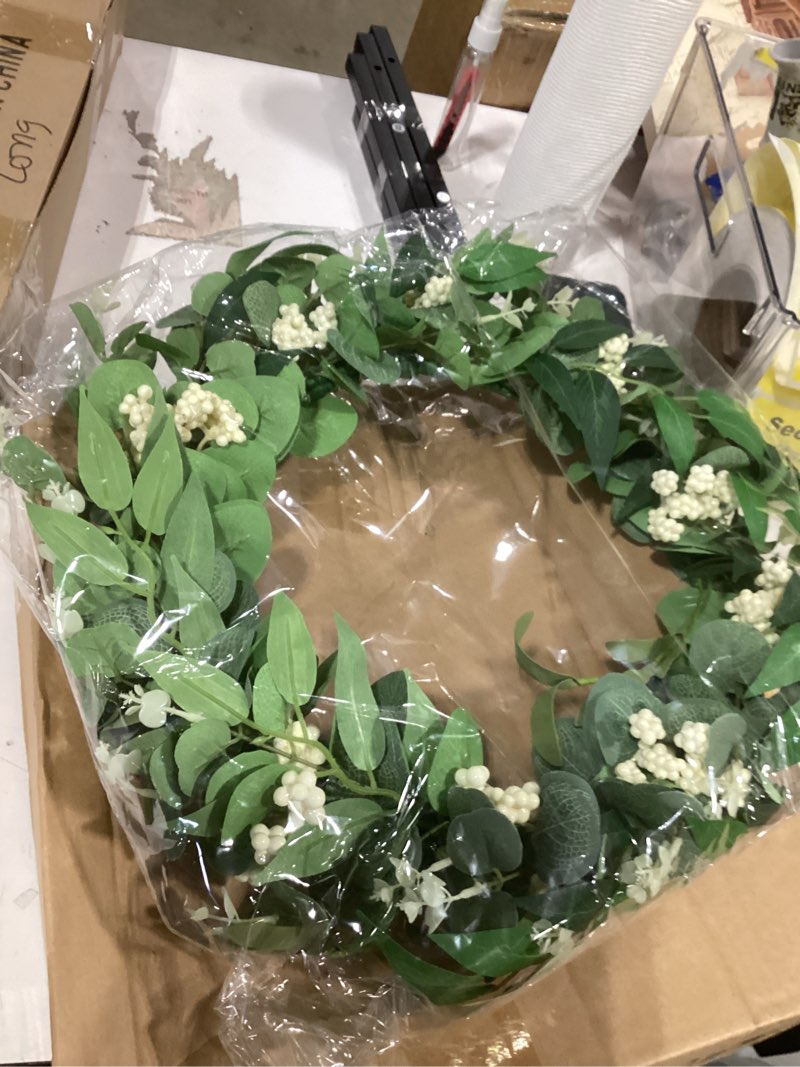 Condition photo showing Good Condition for Similar product not like stock photo Lvydec 15\" Boxwood Wreath - Artificial Green Leaves Wreath for Front Door, Wall, Window & Party Decor 15 Inch