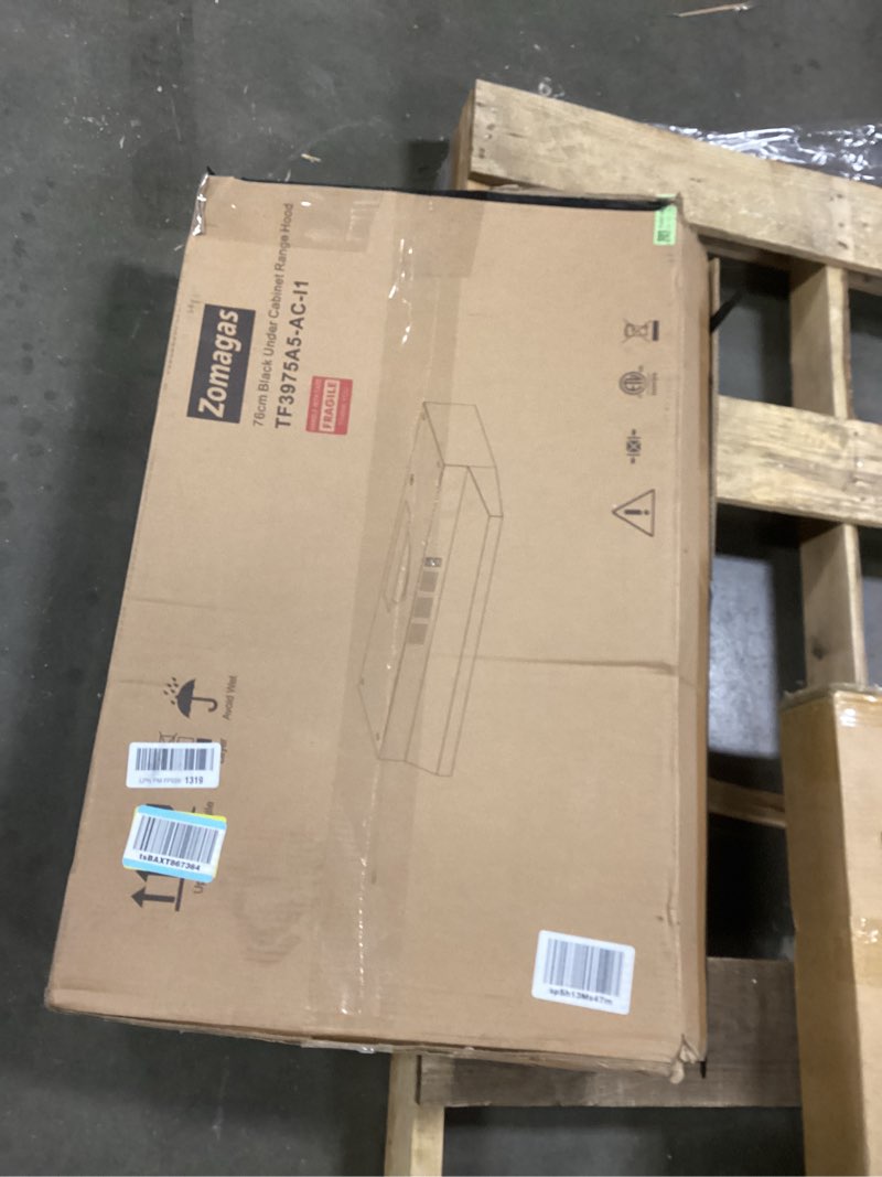 Condition photo showing Good Condition for Under Cabinet Range Hood 30 inch, Ducted/Ductless Convertible Kitchen Stove Hood, Stainless Steel Vent Hood w/Rocker Button Control, 2 Speeds Exhaust Fan, 280CFM, Black 30 inch Black