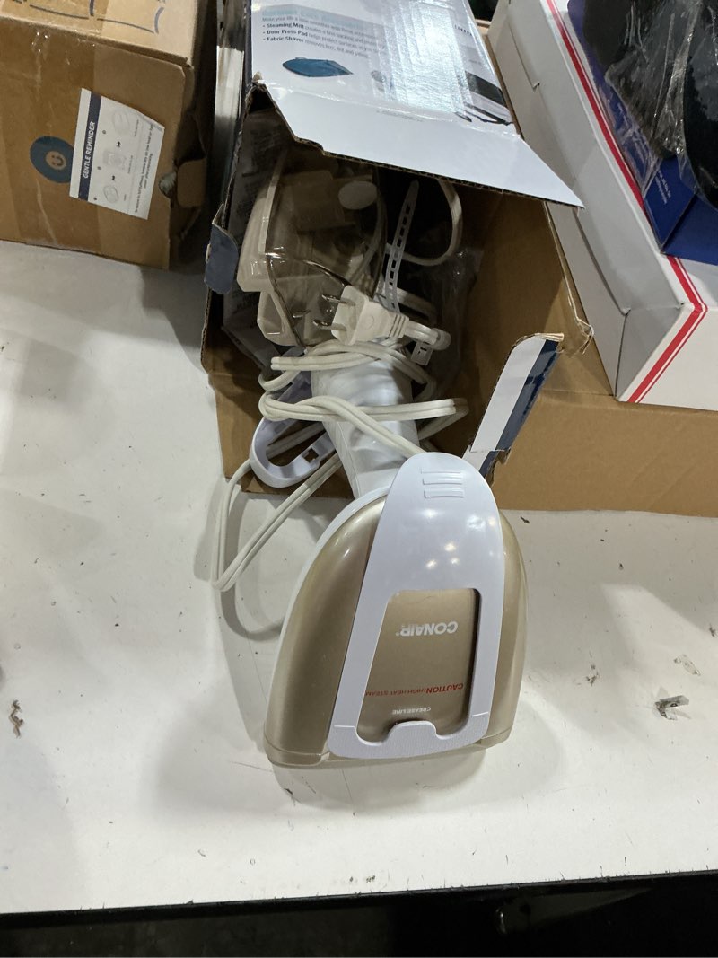 Condition photo showing Good Condition for conair turbo extreme steam hand held fabric steamer, gs59x, 1875w, 15 min, 7.3 oz, white/champagne