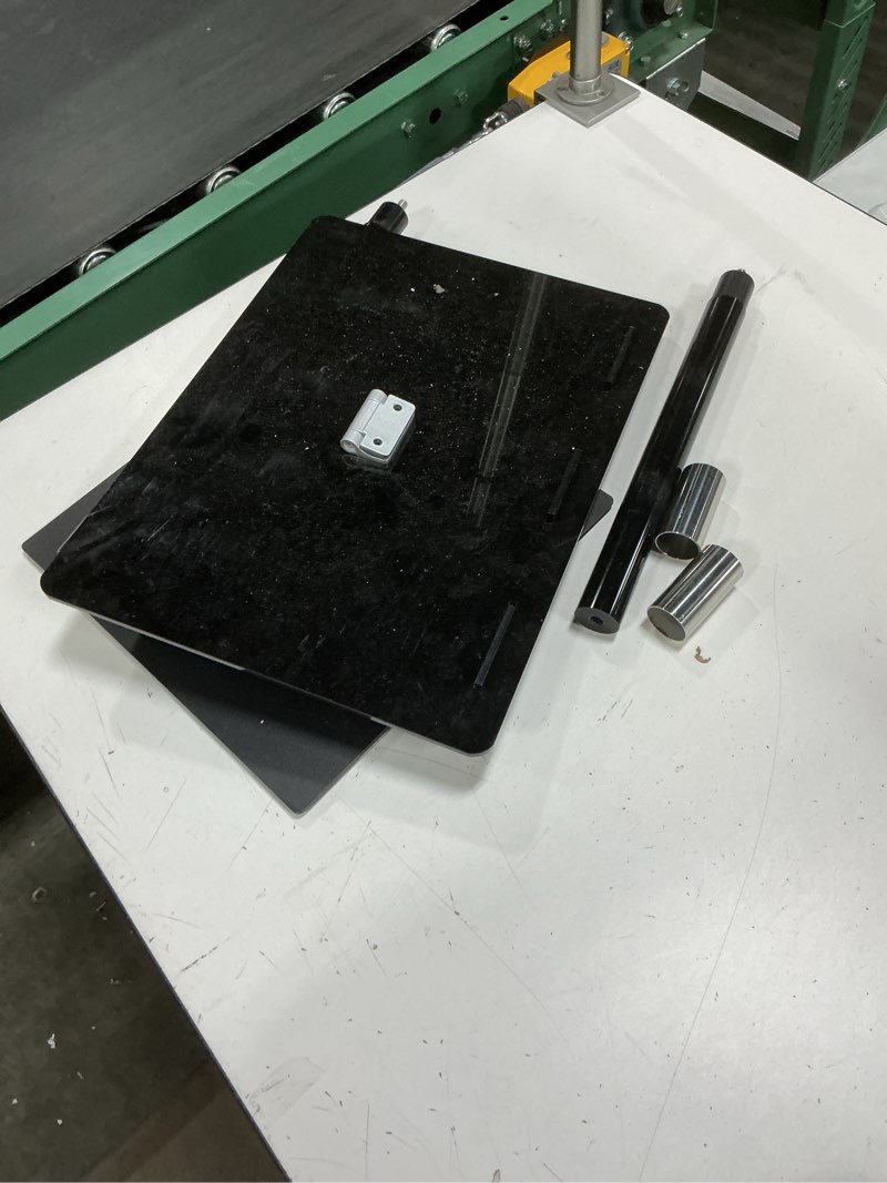 Condition photo showing As Is for podium stand, lecterns & podiums, acrylic adjustable angles with metal base, podium for church, weddings, classroom, speech, 16" l x 12" w x 42.5" h (black)