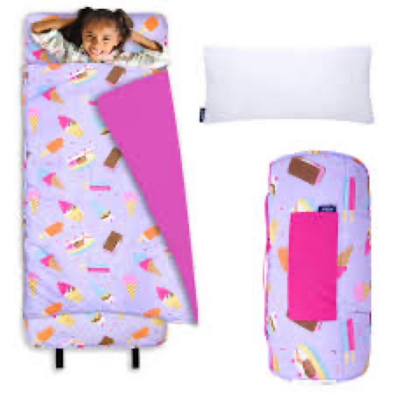 wildkin original nap mat with reusable pillow for boys and girls, perfect for elementary sleeping mat, features hook and loop fastener, soft cotton blend materials nap mat for kids (sweet dreams)