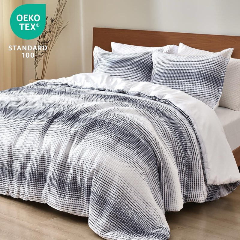 phf ultra soft yarn dyed waffle weave comforter set queen size, 3 pieces lightweight breathable comf