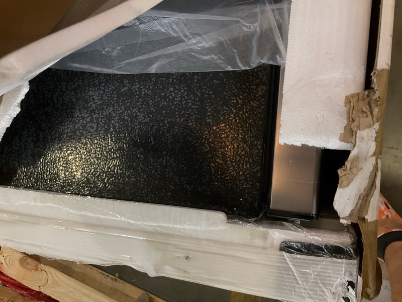 Condition photo showing As Is for frigidaire, 2 door apartment size refrigerator/freezer combo, 7.5 cu ft, platinum series, stainless, 23" d x 21.5" w x 55.5" h