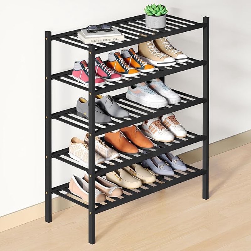 smiry bamboo shoe rack, 5 tier shoe organizer for entryway & closet, stackable free standing storage