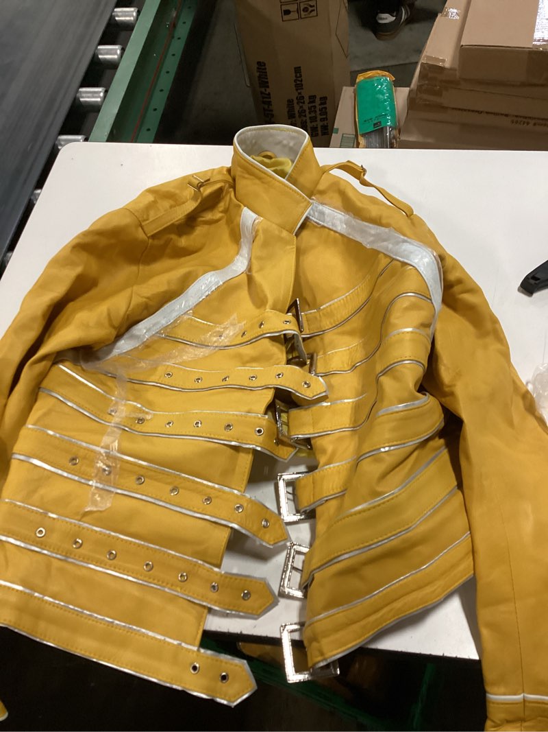 Condition photo showing Good Condition for mens rock star costume concert cosplay yellow faux leather jacket xx-large yellow jacket