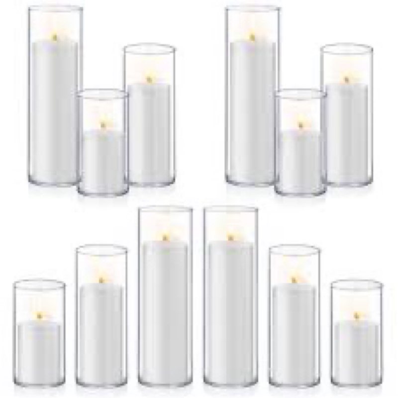 Homjoy 36 PCS White Pillar Candles with Glass Candle Holders Clear Hurricane Candle Holders Glass Cy