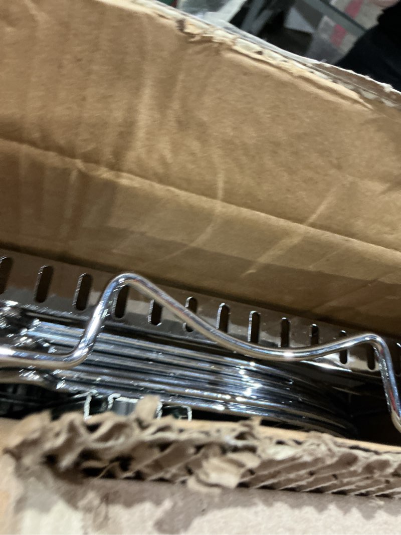 Condition photo showing As Is for holdn’ storage pull out organizer for bakeware, cutting board and trays, adjustable dividers - heavy duty, lifetime limited warranty - for narrow cabinet spaces, 14.5”w x 21”d x 11”h, chrome 14.5" w x 21" d