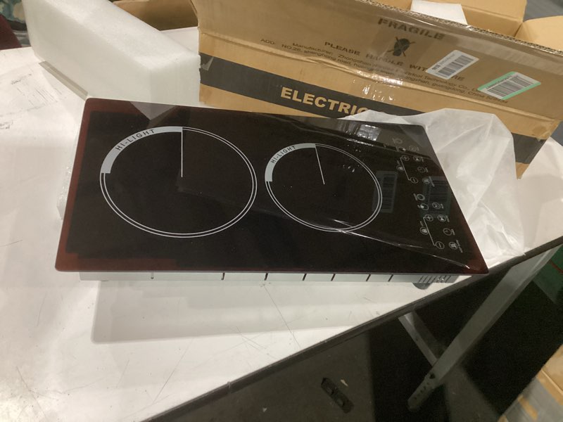 Condition photo showing Good Condition for double burner electric cooktop plug in 2000w, 110v~120v countertop stove, electric stove 2 burner for cooking, 110 volt kitchen stove 12inch built-in countertop with timer, peak, pause tap touch - 12'' double burners