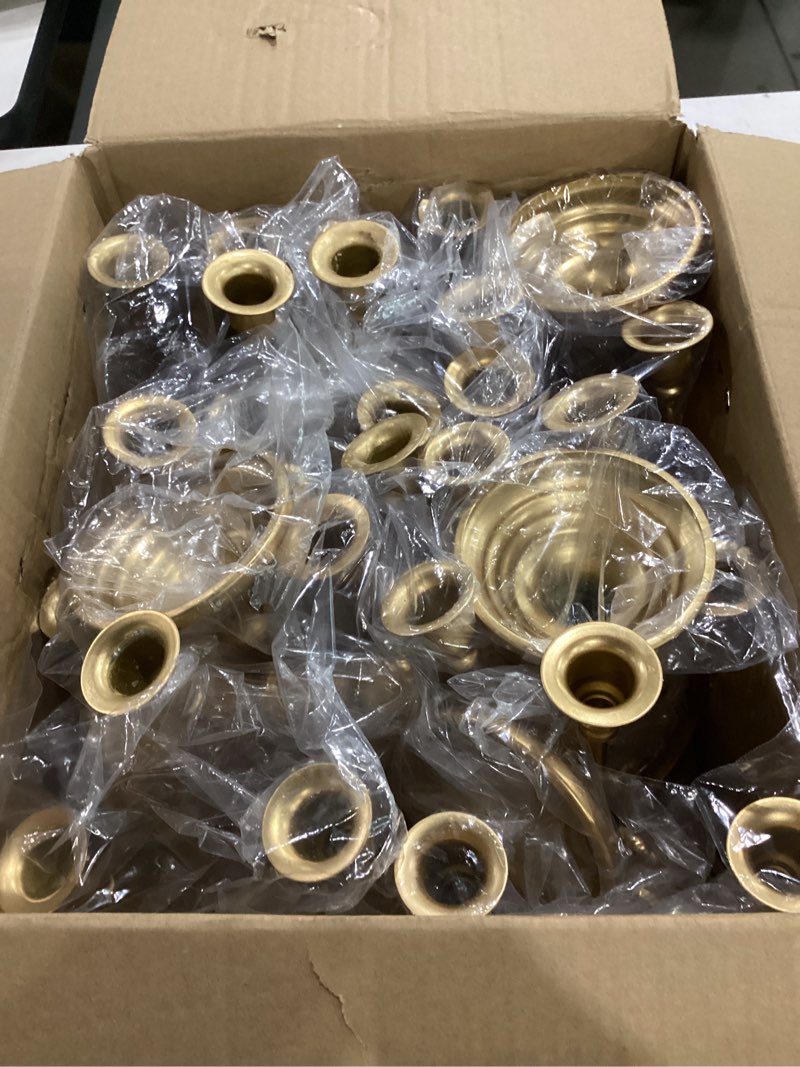 Condition photo showing Good Condition for hushee 6 pcs gold candelabra candle holders 5 arm 12" metal candlestick holder gold candelabra centerpieces for tables wedding holiday birthday party event reception decor, just for led candles