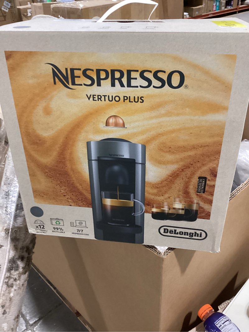 Condition photo showing New/Like New for Nespresso Vertuo Plus Coffee and Espresso Maker by De'Longhi, Grey Machine Only Gray (NOT TESTED)