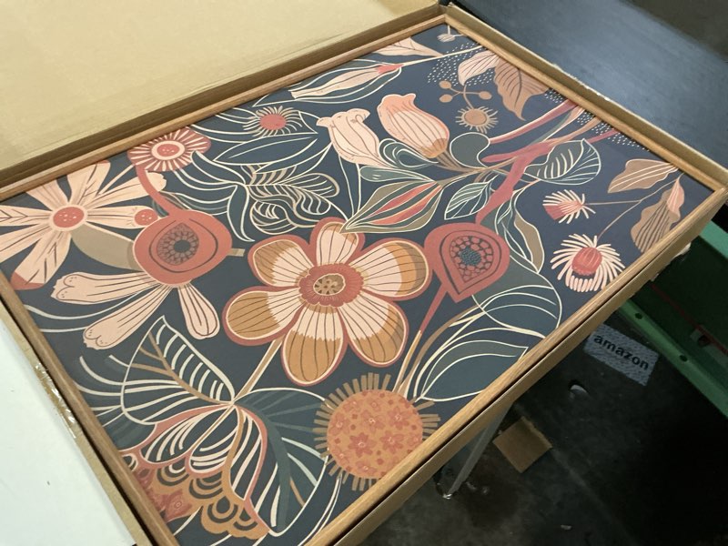 Condition photo showing Good Condition for tinonedraw vintage burnt orange floral framed canvas wall art set of 3, boho chic flower artwork, mid century modern plant wall decor, colorful neutral botanical art prints for bedroom living room office 16"x24" boho flower 24l" x 16w"