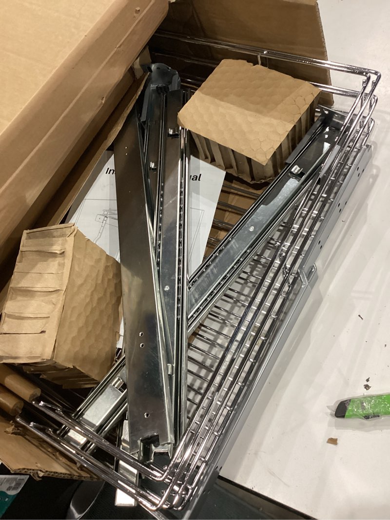 Condition photo showing Good Condition for 2 tier pull out pot and pan organizer, pull out cabinet organizer for pot pan lid organization, individual slide out cookware organizer (20½"w x 22" d, cookware organizer) 20½"w x 22" d cookware organizer