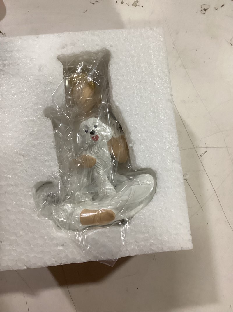 Condition photo showing New/Like New for Girl and Dog Figurine Statue – Pet Memorial Gifts for Dog Lovers, Hand-Painted Resin Statue for Tabletop, Shelf, Desk Decor - Sympathy Gift for Birthday, Christmas, Thanksgiving – White