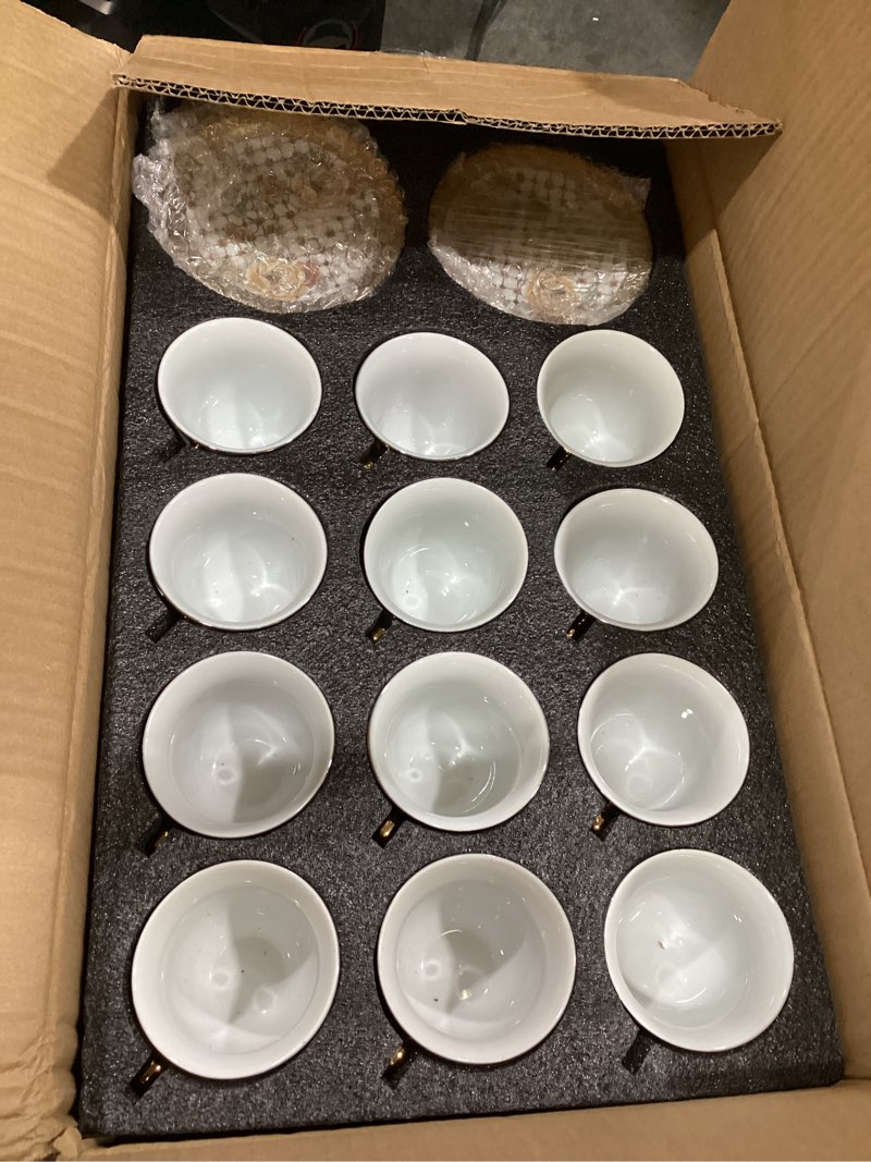 Condition photo showing Good Condition for teenyyou set of 24 tea cups and saucers tea party decorations floral porcelain 5.4 oz british gift for women birthday party, church, and mother's day (stylish style) 24 stylish style 5.4 oz