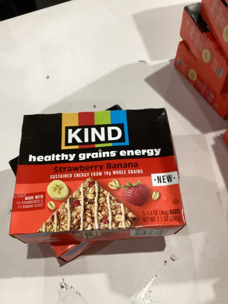 Condition photo showing New/Like New for KIND Healthy Grains Energy Bars, Strawberry Banana, 19g Whole Grains, Made with Super Grains, Gluten Free Snacks, 5 Ct, 7.1oz Strawberry Banana 5