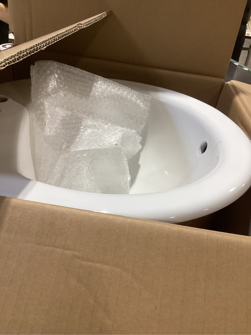 Condition photo showing As Is for aquasource white drop-in round bathroom sink with overflow drain (19-in x 19-in)