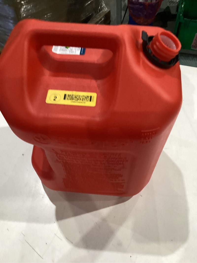 Condition photo showing As Is for midwest can 5610 safe-flo auto shut off 5 gallon gas can – durable fuel containers with flameshield safety system & quick-flow spout - red - 1 pack top not included