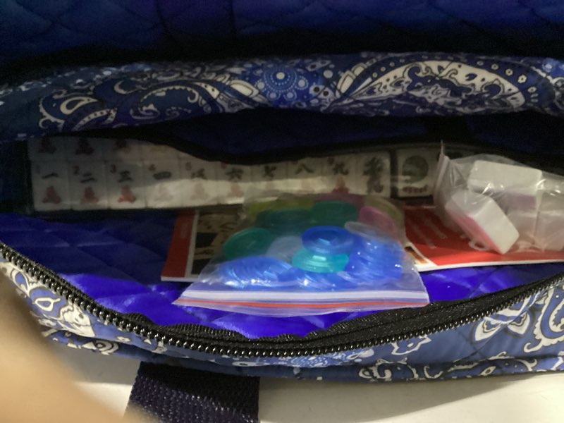 Condition photo showing Good Condition for zgme american mahjong set,166 white tiles with blue bag and accessories,4 transparent all-in-one mahjong racks with pushers,complete mahjong set deep blue