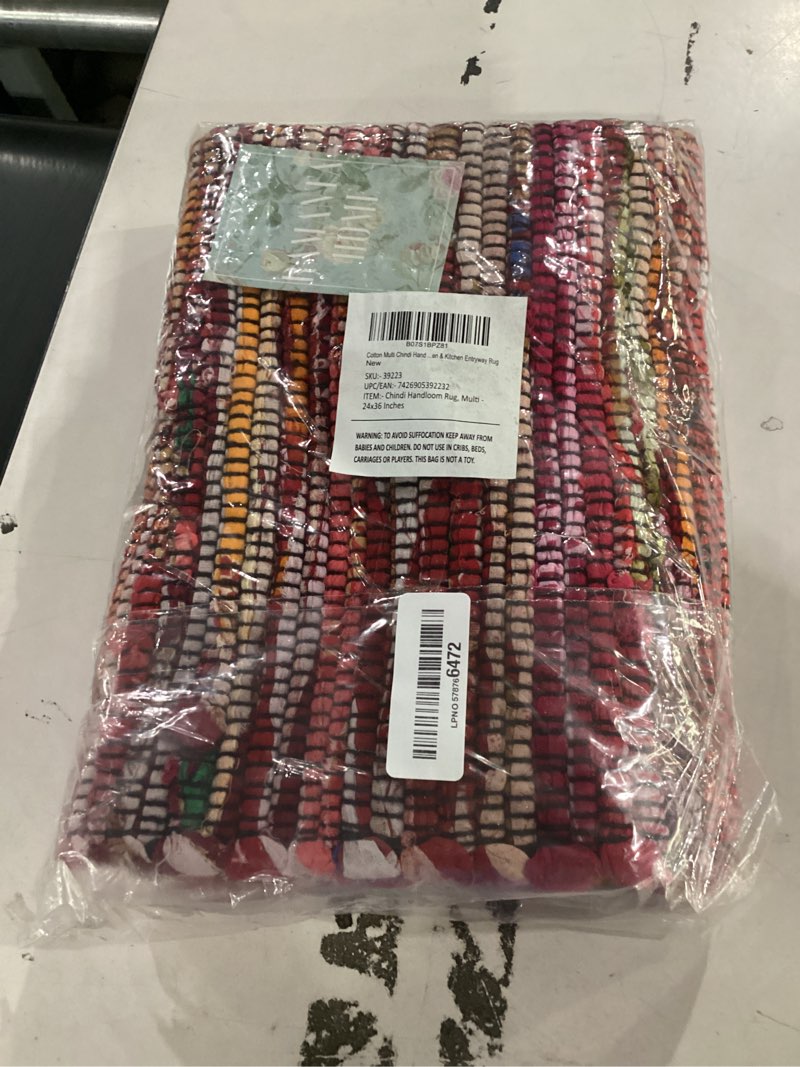 Condition photo showing Good Condition for cotton multi chindi hand woven rugs 24x36 inch multi color, indoor/outdoor, living room & kitchen entryway, machine washable 24x36 multi cotton