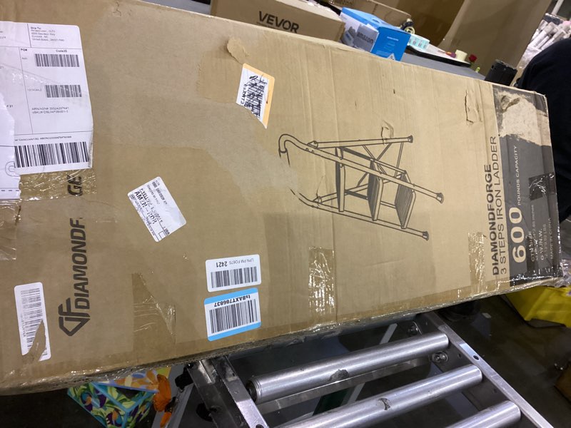 Condition photo showing As Is for Step Ladder Foldable Folding Stool - for Home Adults Kitchen 3 Stepping Extension Tall Heavy Duty with Handrails - Closet Stepstool Stair Ladders Extendable Stepladder for Indoor House 600Lbs Black and Yellow 3 Step without Tool Platform