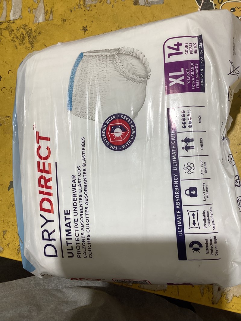 Condition photo showing Good Condition for dry direct ultimate protective underwear, soft cloth-like adult diapers, max absorbency disposable incontinence protection - x-large (pack of 14)