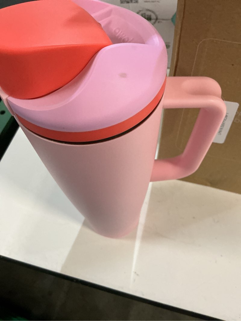 Condition photo showing As Is for owala freesip tumbler insulated stainless steel water bottle with built-in straw and side handle, for travel, work, school, and sports, 40oz, bpa free, leak proof, angel food cake angel food cake 40 ounces