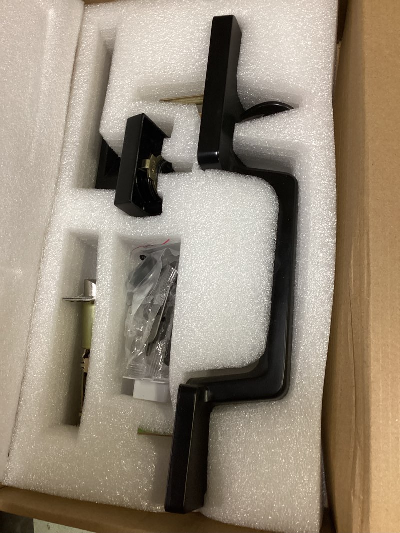 Condition photo showing Good Condition for kolet front door handle, handle set with no lock, exterior entry door handle, heavy duty zinc alloy, reversible for right & left opening, deadbolt not included, matte black