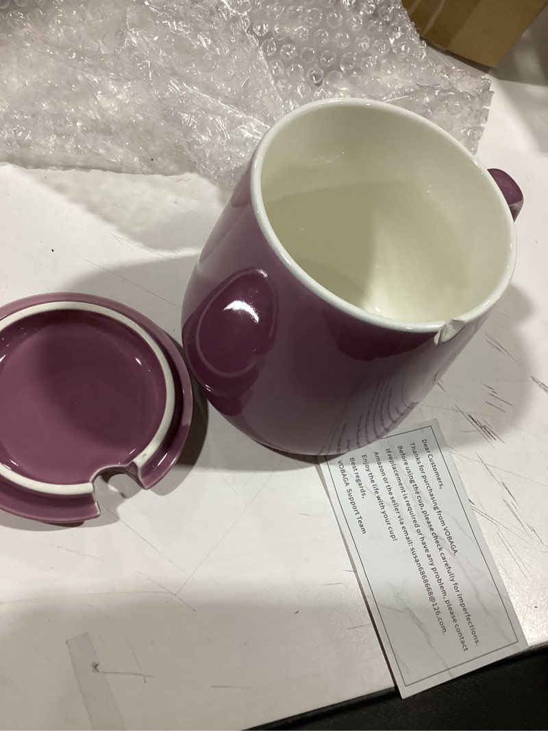 Condition photo showing Good Condition for Similar to VOBAGA 15oz Ceramic Coffee Mug with Lid and Flat-Bottom, Morning Coffee Mug for Daily Use Warming Coffee & Tea purple