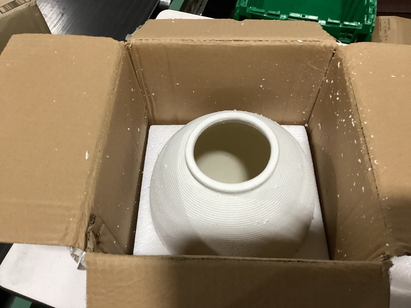 Condition photo showing New/Like New for white ceramic vase, 9.8" large, round, sandstone white | farmhouse style, hand-made textured, minimalist design, home decor 9.8"-oval white-9.8"
