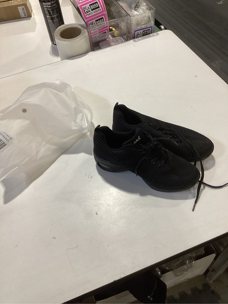 Condition photo showing New/Like New for Women's Jazz Shoes Lace-up Dance Sneaker,Air Cushion Mesh Slip Jazz Dance Shoes Split Sole Platform Athletic Walking Shoes Black 7
