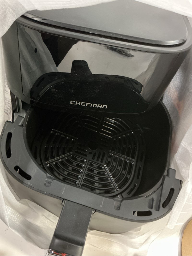Condition photo showing Good Condition for chefman air fryer – 4 qt compact airfryer for quick & easy meals in minutes, features hi-fry technology for extra crisp, touchscreen controls with 4 presets, nonstick & dishwasher safe basket - black 4 quart without easy view window