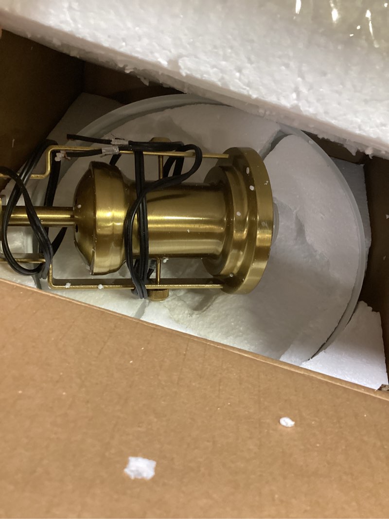 Condition photo showing As Is for jonathan y 10" brass gold/white modern industrial iron led dome pendant light, adjustable hanging fixture for kitchen island or entryway, white metal shade, led bulb included (jyl9535d) brass gold/white 10"