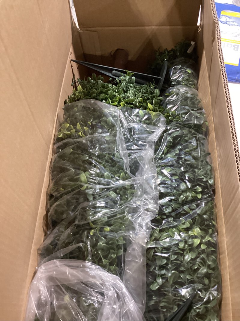 Condition photo showing Good Condition for 20" artificial boxwood topiary balls trees with ground spike, 2 pack uv resistant artificial shrubs, fake evergreen artificial plant brush for indoor outdoor front porch garden boxwood-2 pack 20"